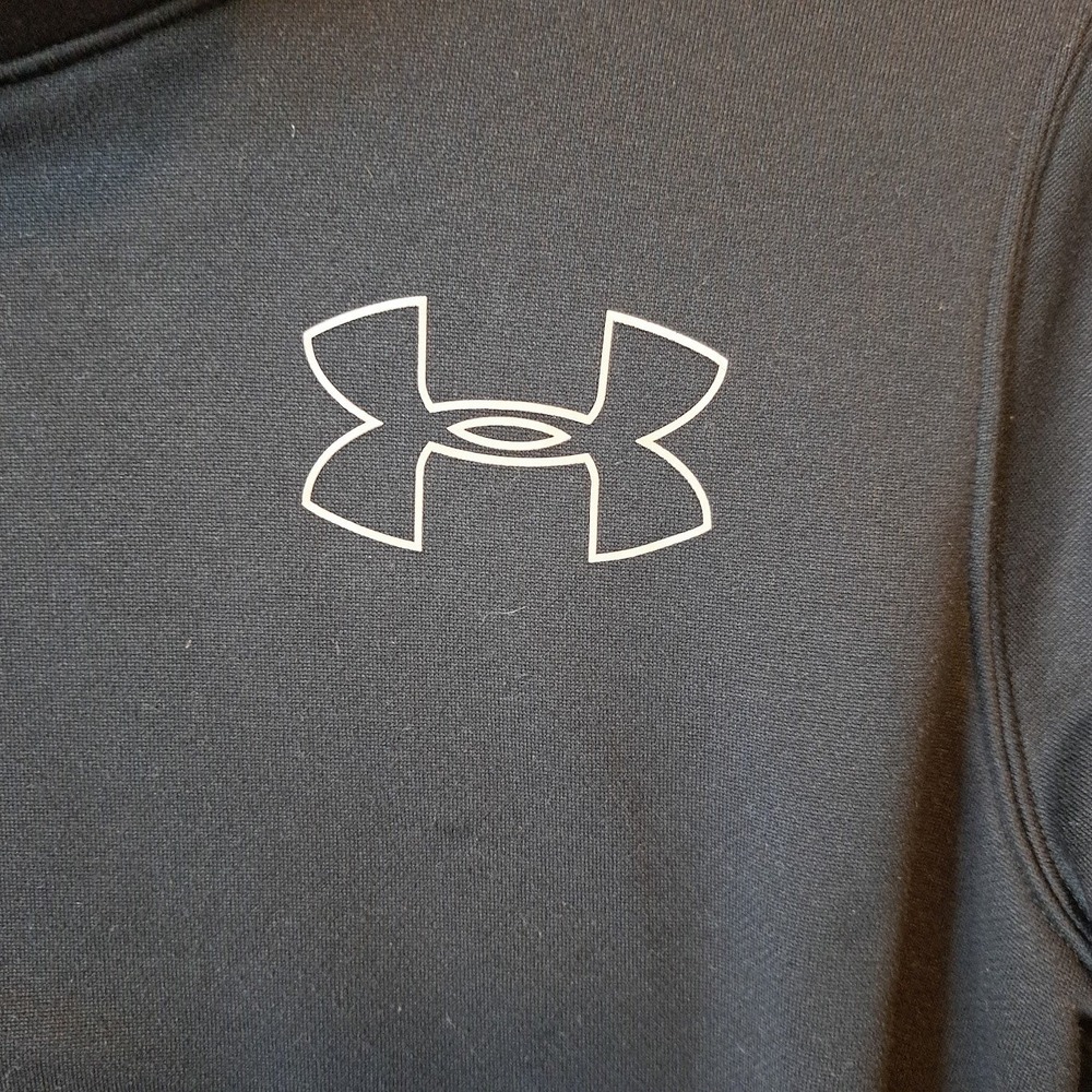 Under Armour Kids YXL Black Funnel Neck Fleece Pullover Hoodie Logo Sweatshirt - Picture 3 of 6